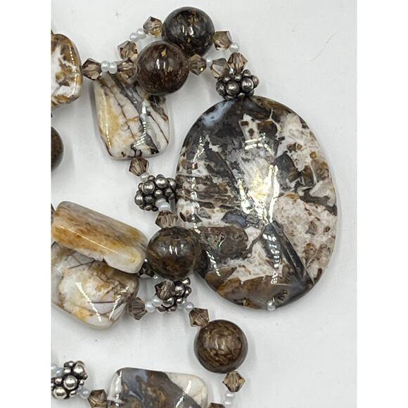 Artisan made Sterling Agate Browns, Cream, Tans, Crystal Bronzite  
necklace - Picture 7 of 11